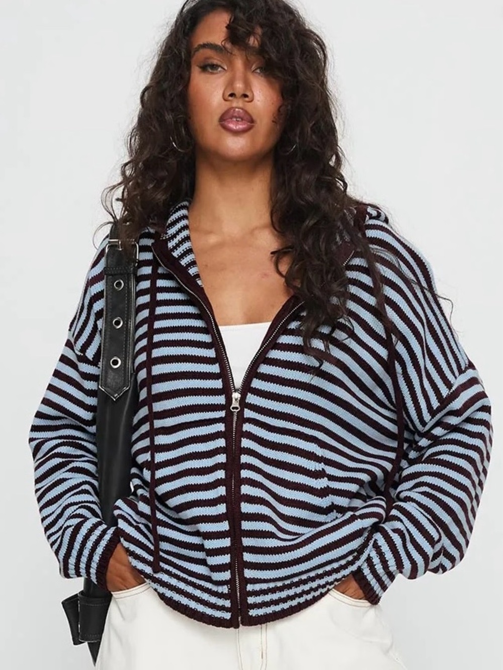 Brienna Zip Jacket Burgundy / Blue Stripe